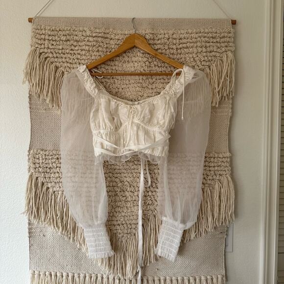 For Love & Lemons Gabrielle Smocked Crop Top - Picture 1 of 7